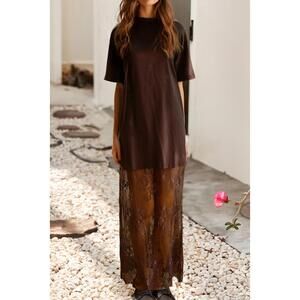 NEW LITTLE DAISY CLOSET short sleeve lace dress in red sandalwood